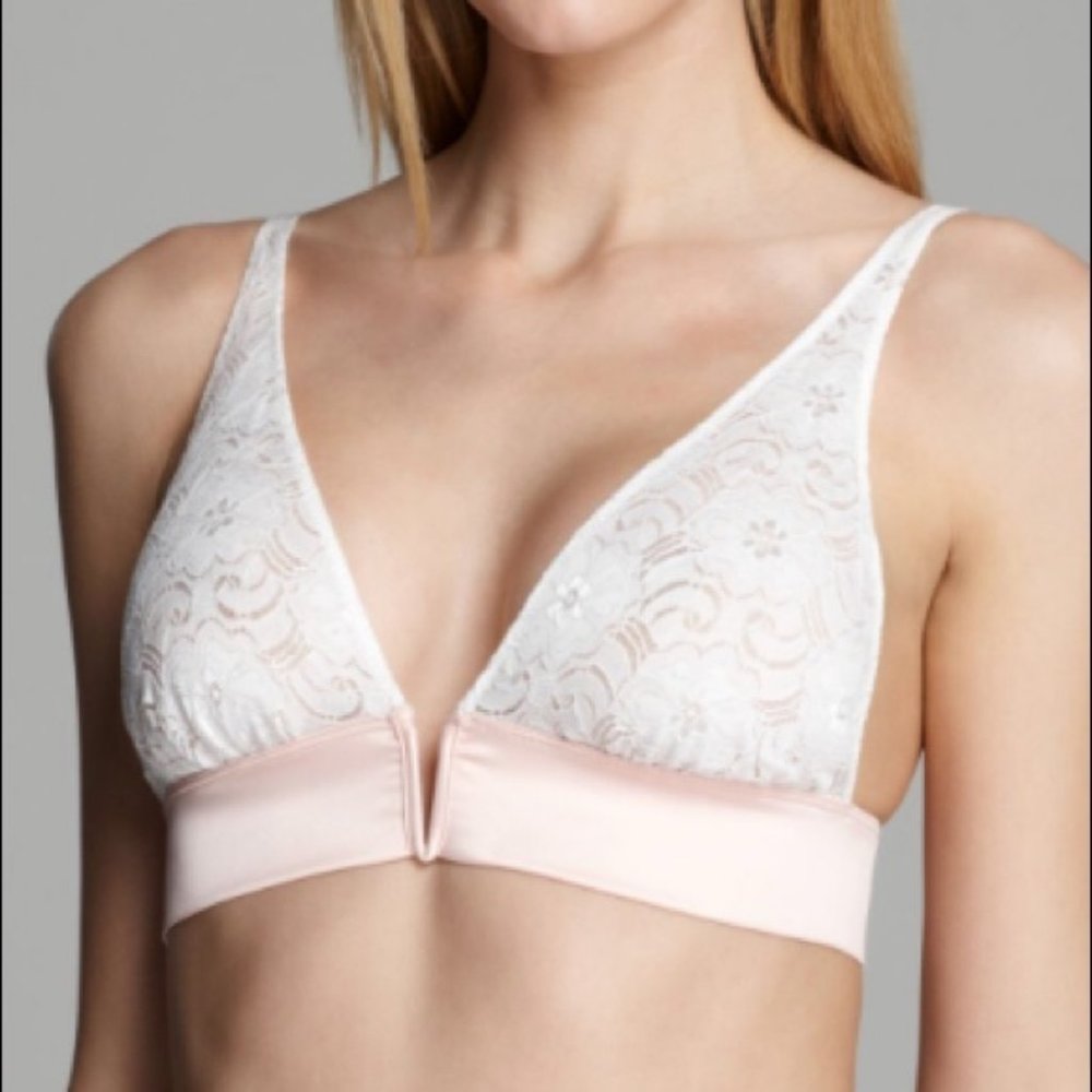 NWT Free People Tiny Daisy Lace V Wire Bra White Pink L